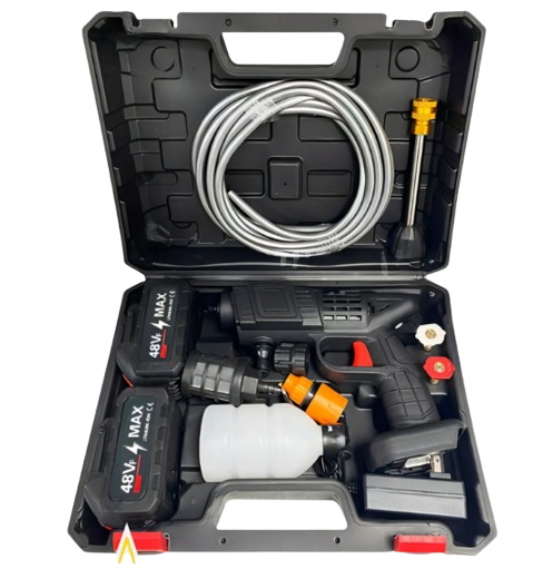 Potente Hidrolavadora 48V con Boquilla 6 en 1 + 2 Baterías – Color Negro  Descripción del producto